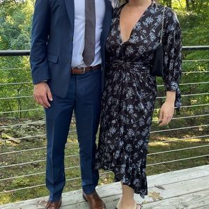 Cinq a Sept Ruffled Satin Dress - Blue/Black